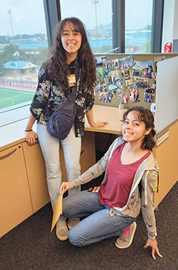 Sisters Ariana (left) and Andrea Espinosa (right) enjoy a tour of the School of Medicine facilities at this year's Family Day.