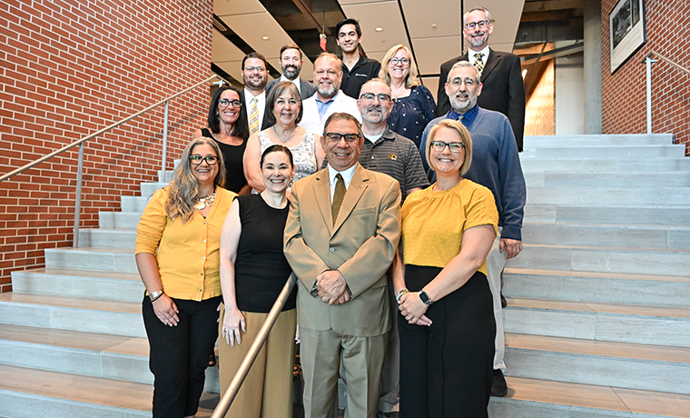 The core team in Medical Education that helped lead our accreditation efforts. (First row, left to right: Laura Sobieck, Kristina Aldridge, me, Colleen Hayden. Second row: Kathleen Quinn, Kim Kimminau, John Hardwick, Joel Shenker. Third row: David Haustein, Scott Kinkade, Steffani Webb. Back row: Nate Beucke, Sulaiman Assadullah and Kevin Kane).