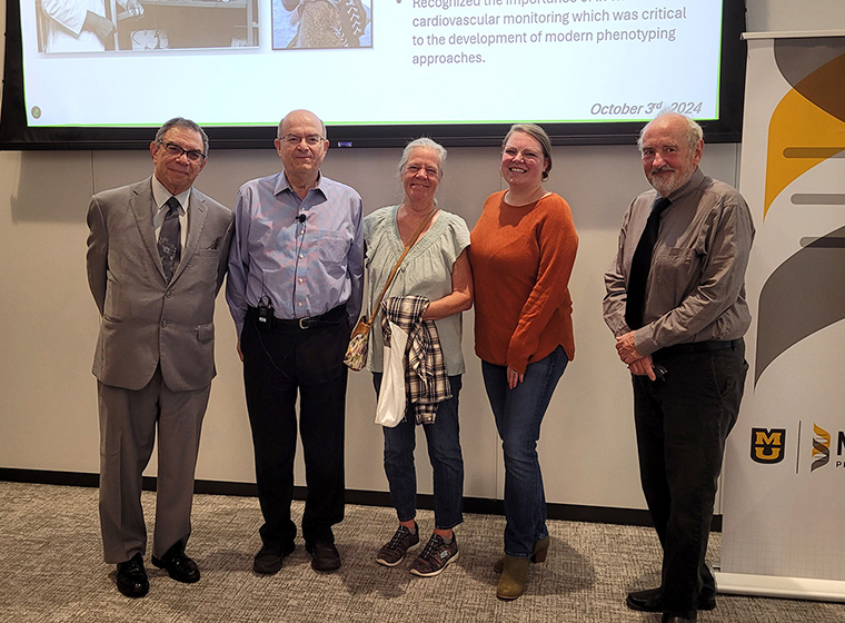 In this photo, from left to right, I am seen with Dr. Christos Mantzoros, Dean Franklin’s daughter, his granddaughter, and Mike Hill, former director of the Dalton Cardiovascular Research Center. 