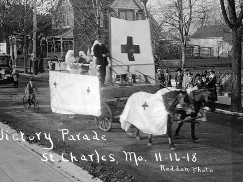 World War I victory parade in St. Charles, Missouri, during the 1918 flu pandemic